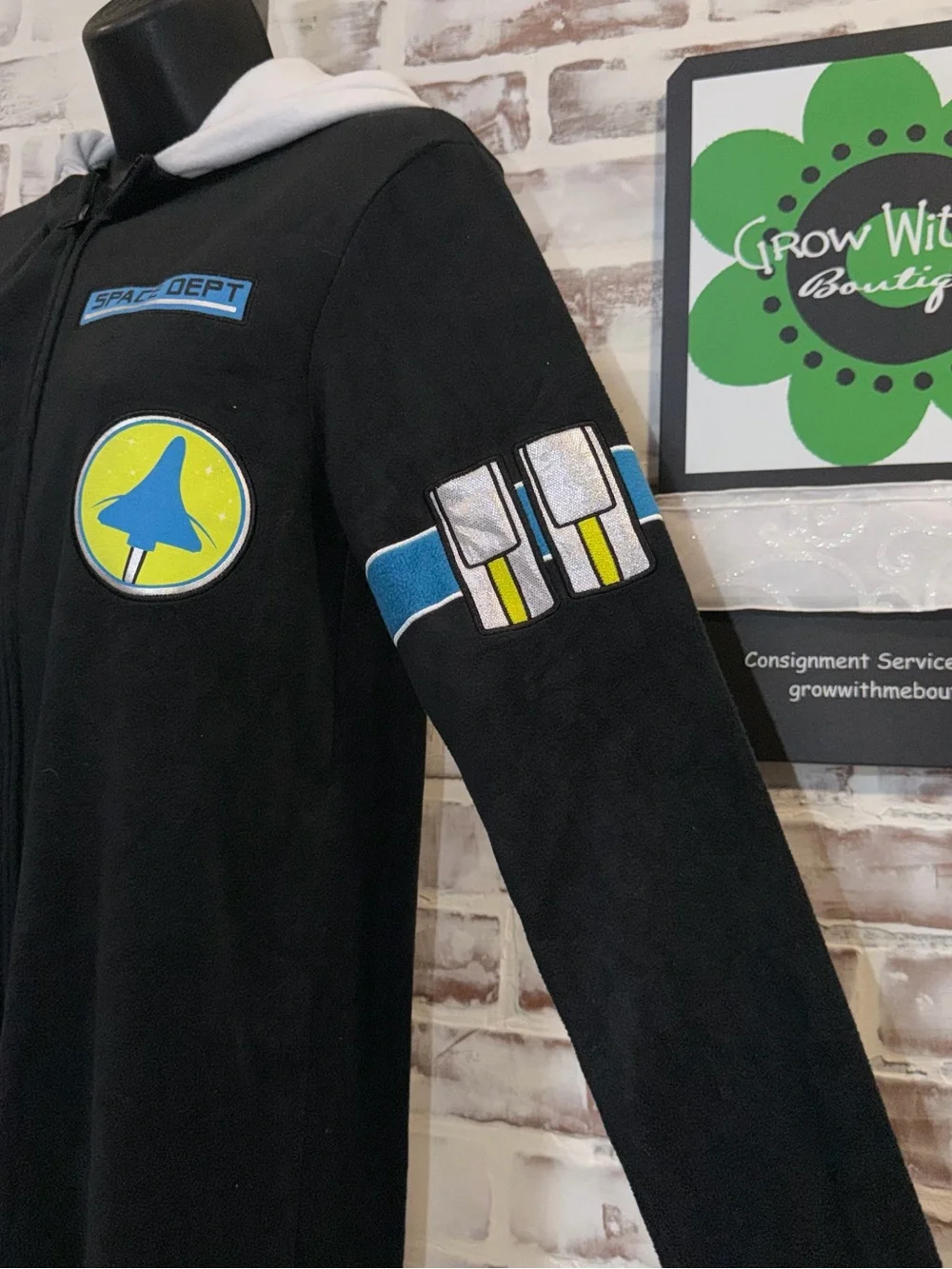 Cat & Jack Black Hooded Space Patch Pajama Set with Blue & Yellow Details